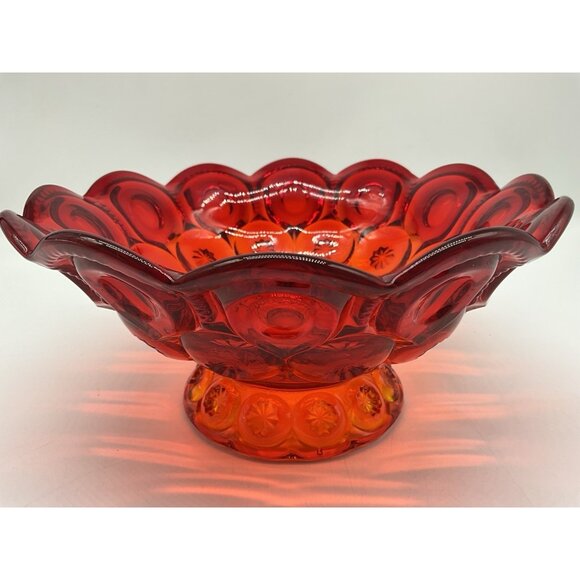 L.E. Smith Vintage Moon and Stars Amberina Red Footed Bowl MCM Collectible - Picture 1 of 10